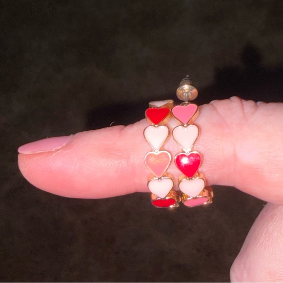 Pink & Red Heart Hoop Earrings w/ Gold Tone NWT - Picture 4 of 6